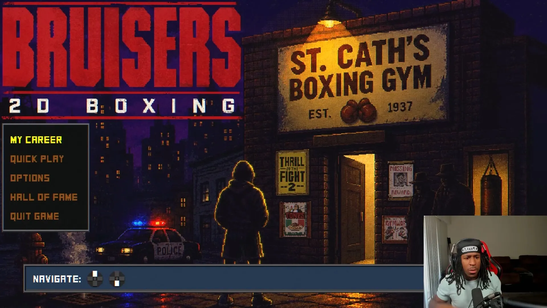 Bruisers 2D Boxing main menu with Career, Quick Play and Settings